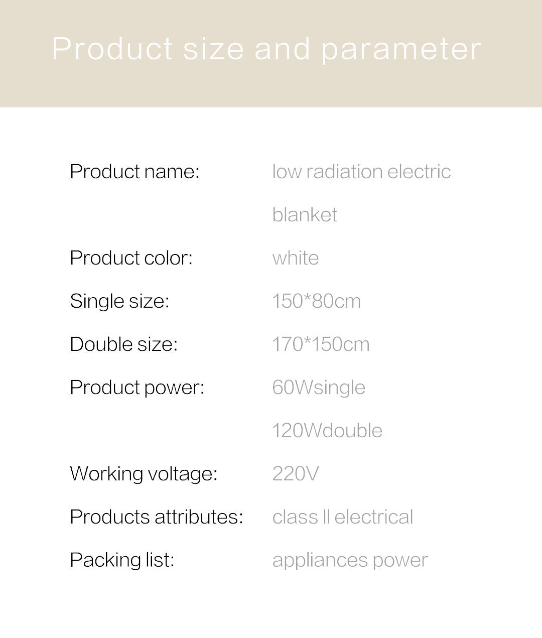 小达电热毯 1人加热底毯 3档 60瓦 自动断电 过热保护 150x80cm 白色 床上的电暖器
