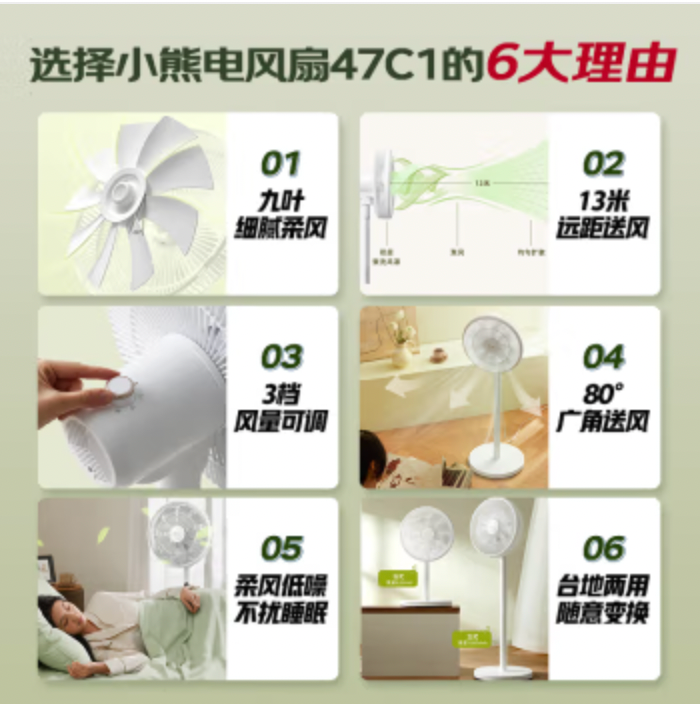 小熊 (Bear)电风扇 DFS-D47C1 (黑色)