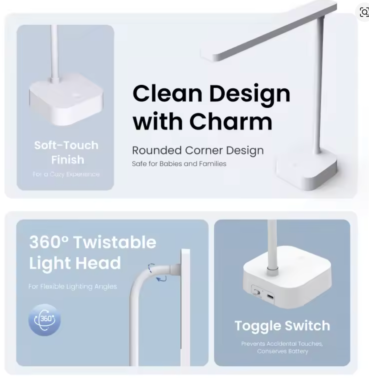 Yeelight 可充电台灯 书灯 助眠灯 冷白光 护眼 360° 旋转 USB-C 充电(满购50送)