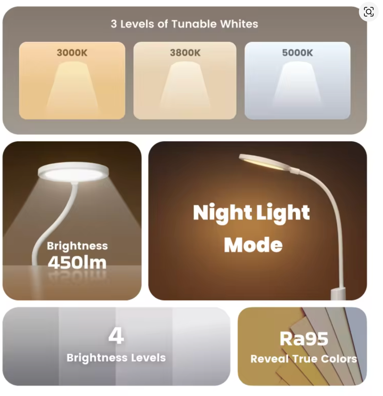 YEELIGHT 阅读台灯插电式小夜灯舒适护眼灯可调3种色温360°旋转(满购55送)