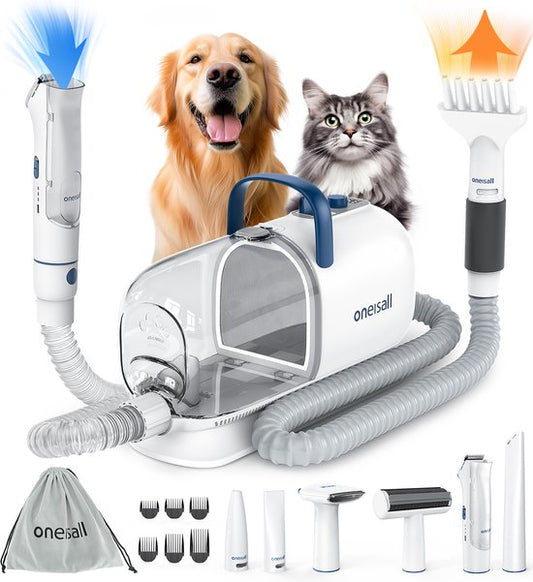 Oneisall Kyle 狗剪 - 吸风吹干 - 8 合 1 美容套装 - 吸尘器和烘干机 - 动物剪 - 脱毛器(2 升容器)翻新