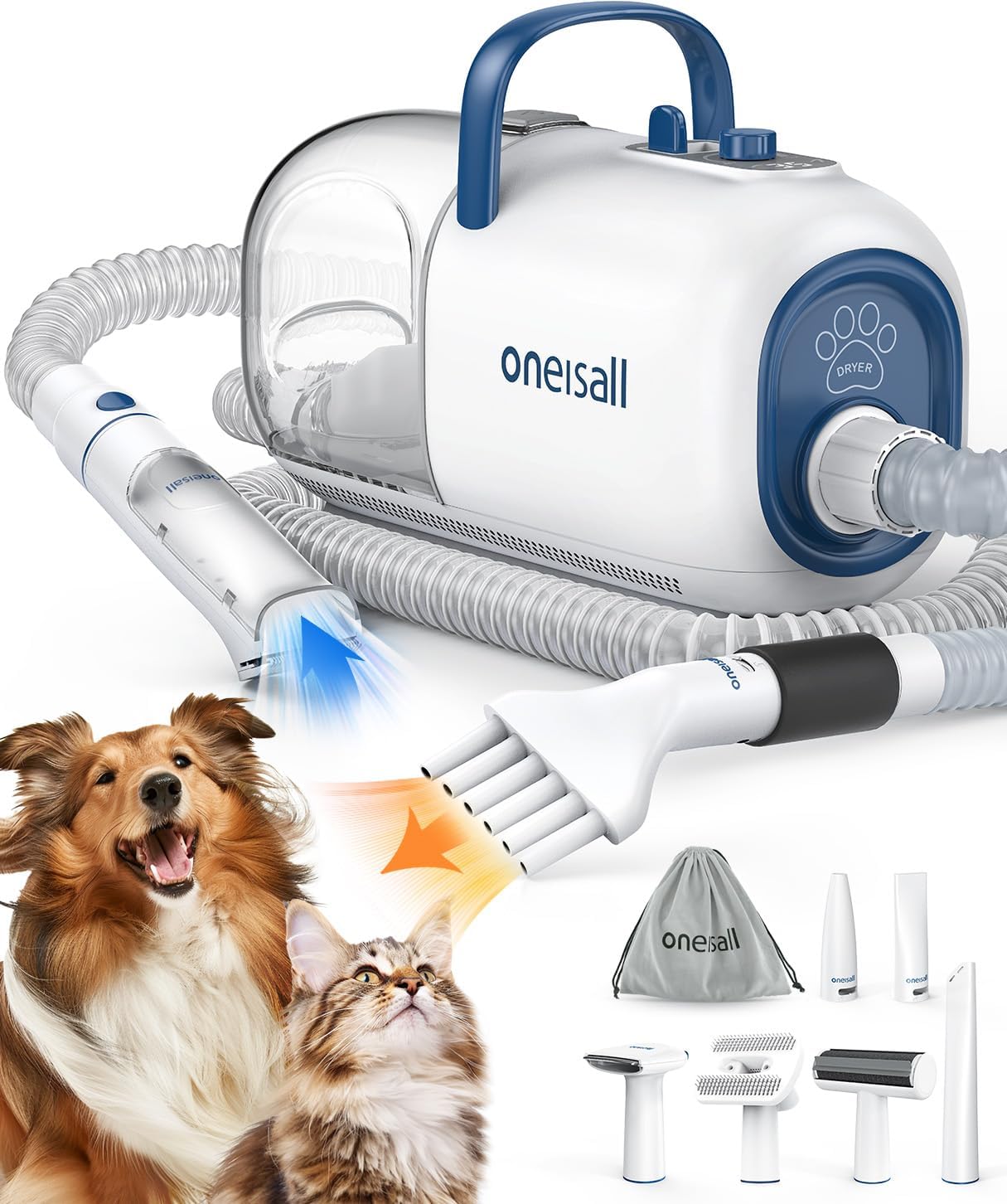 Oneisall Kyle 狗剪 - 吸风吹干 - 8 合 1 美容套装 - 吸尘器和烘干机 - 动物剪 - 脱毛器(2 升容器)翻新