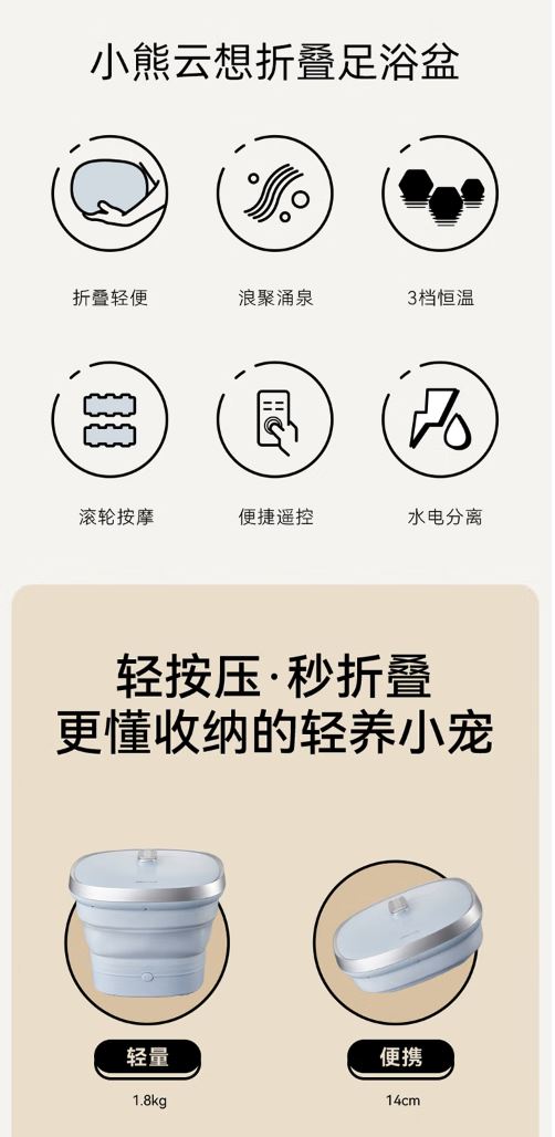 小熊(Bear)折叠足浴盆 脚动滚轮 ZYP-C04N1