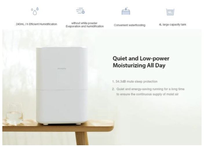 小米智米蒸发式空气加湿器(Humidifier)4L容量 支持米家APP控制-欧版