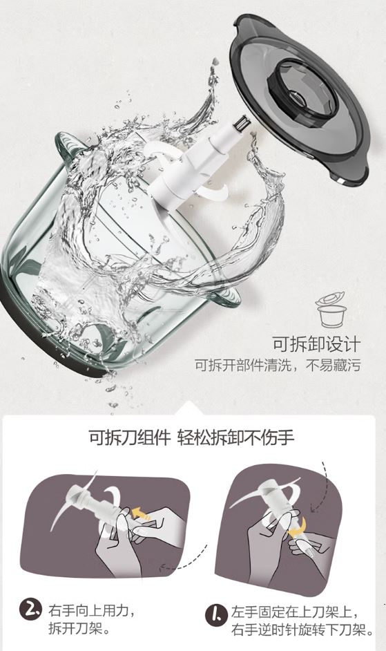 小熊(Bear)不锈钢机身2升绞肉机 玻璃杯体 QSJ-BO3E1