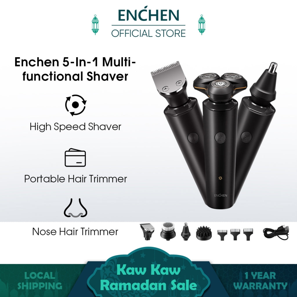 Enchen 5 合 1 多功能电动剃须刀 鼻耳修剪 面部清洁按摩 电推刀，刮胡刀